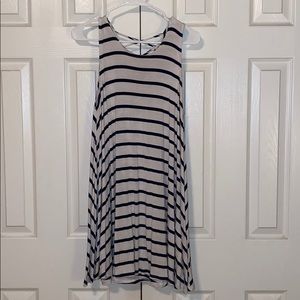 Flowy cream and navy striped dress